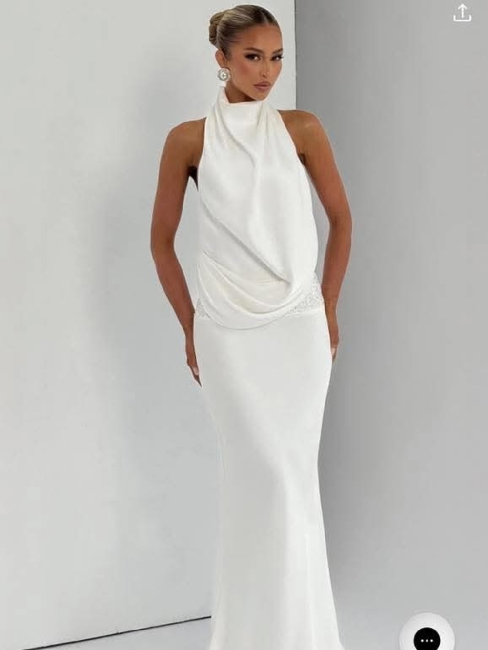 White Draped Halter Maxi Dress